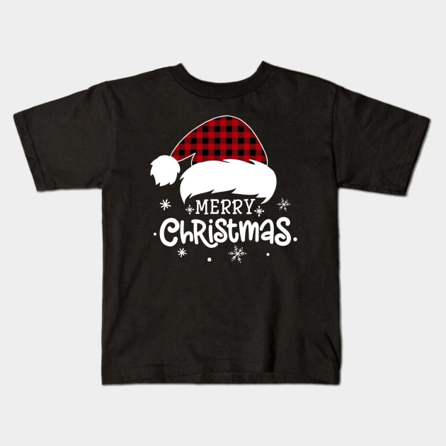 Merry Christmas Buffalo Red Plaid Santa Hat Xmas Holiday Kids T-Shirt by Sincu